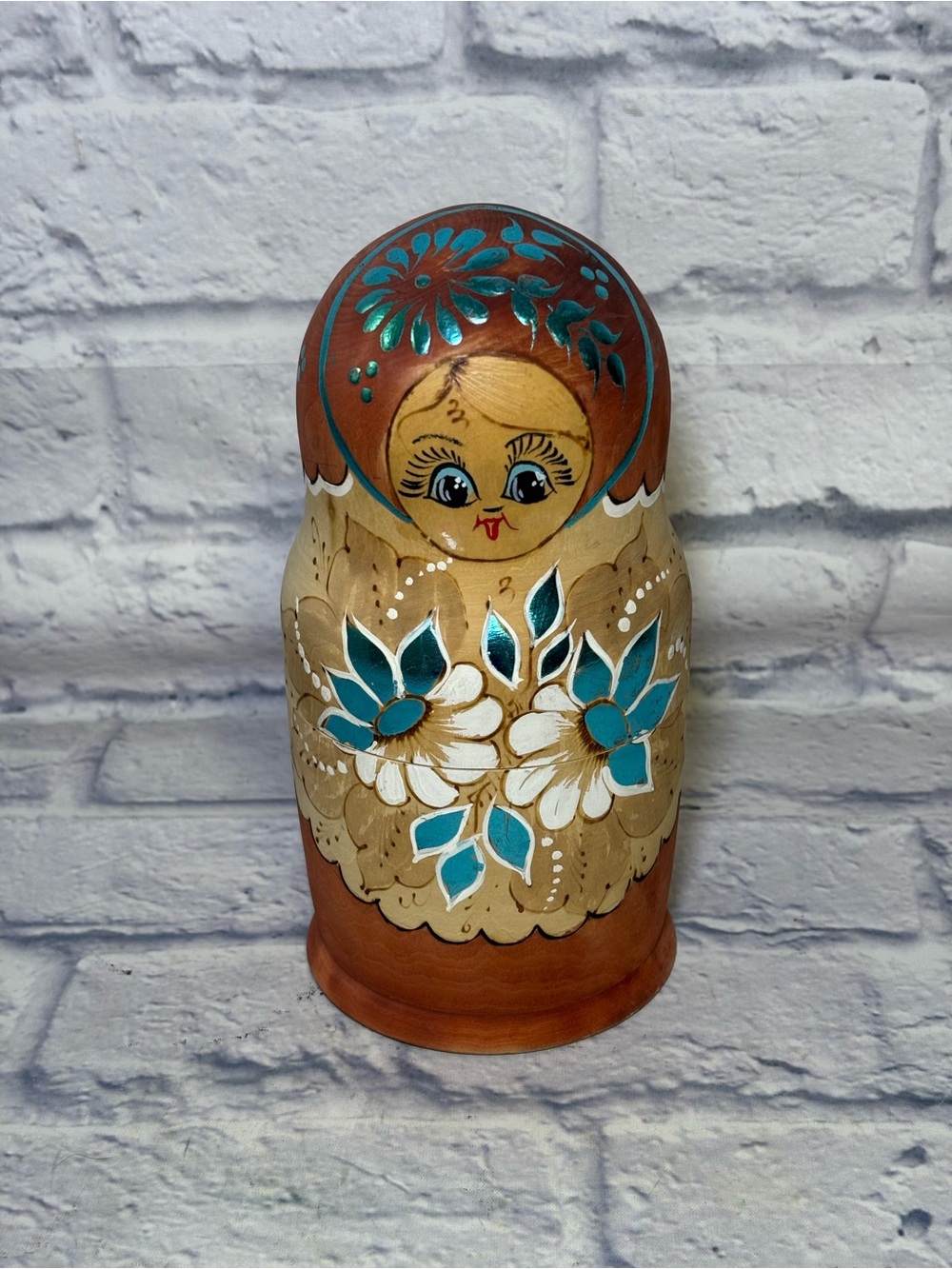 Russian Nesting Dolls Matryoshka 80's Wooden, Multicolor 7 Piece. Vtg 8”